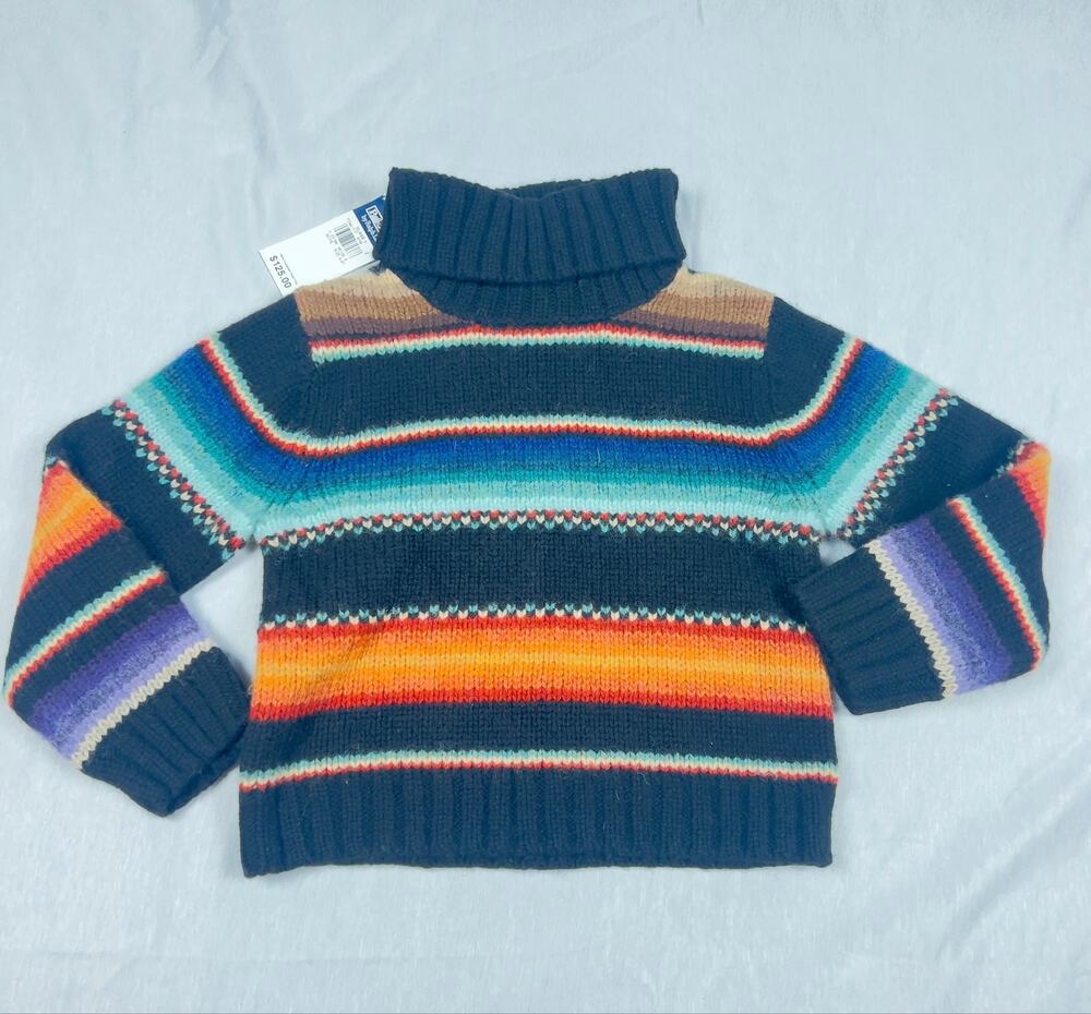 Vintage Deadstock Polo Ralph Lauren Boys Wool Rainbow Turtleneck Sweater 4 NWT